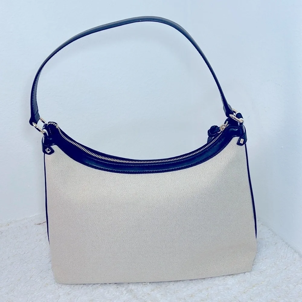 NEW $358 Michael Kors Maeve Large Hobo Bag‎ Cream Beige Black Canavas Leather